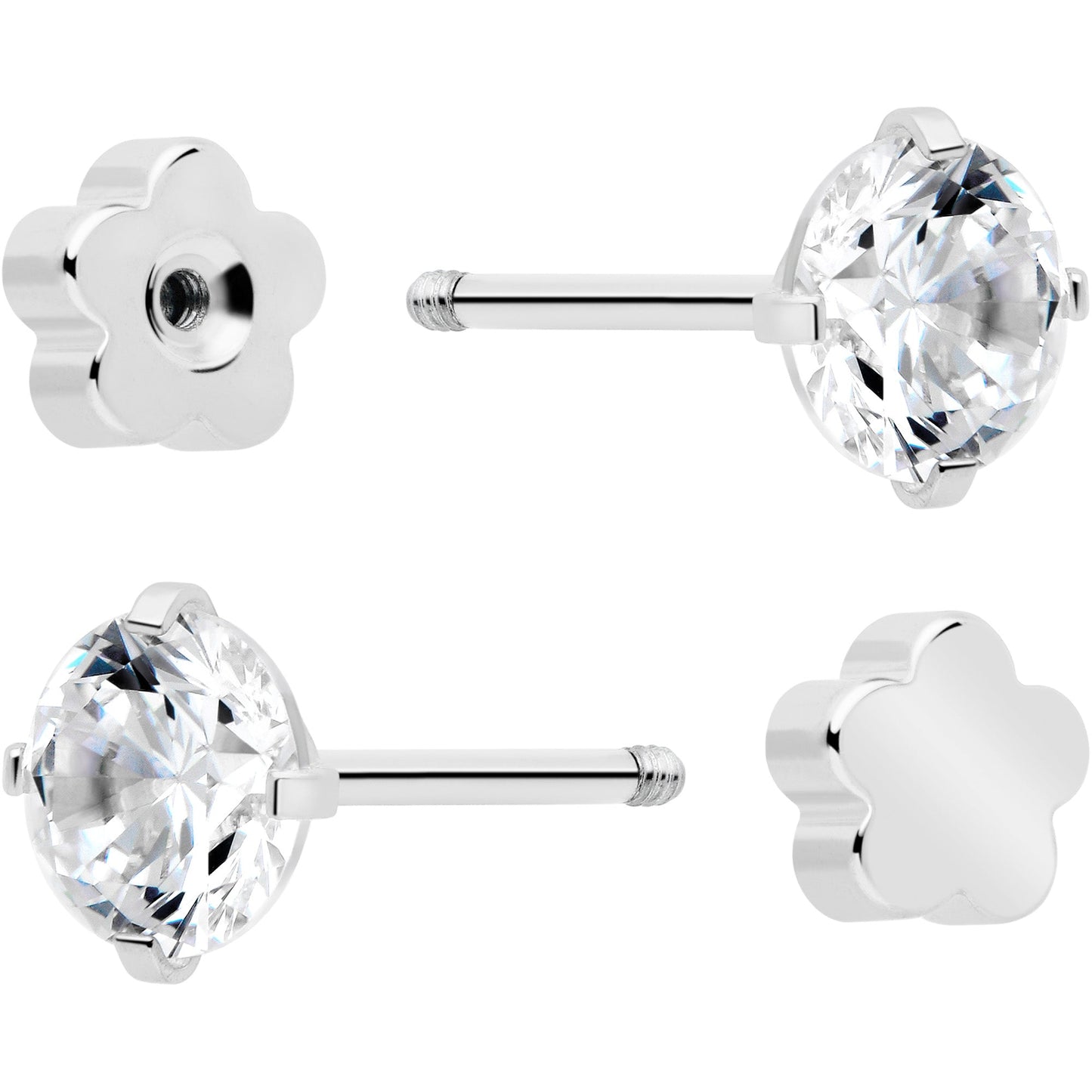 20G Clear CZ Gem Reversible Flower Flat Back Earring Set of 6 BodyCandy