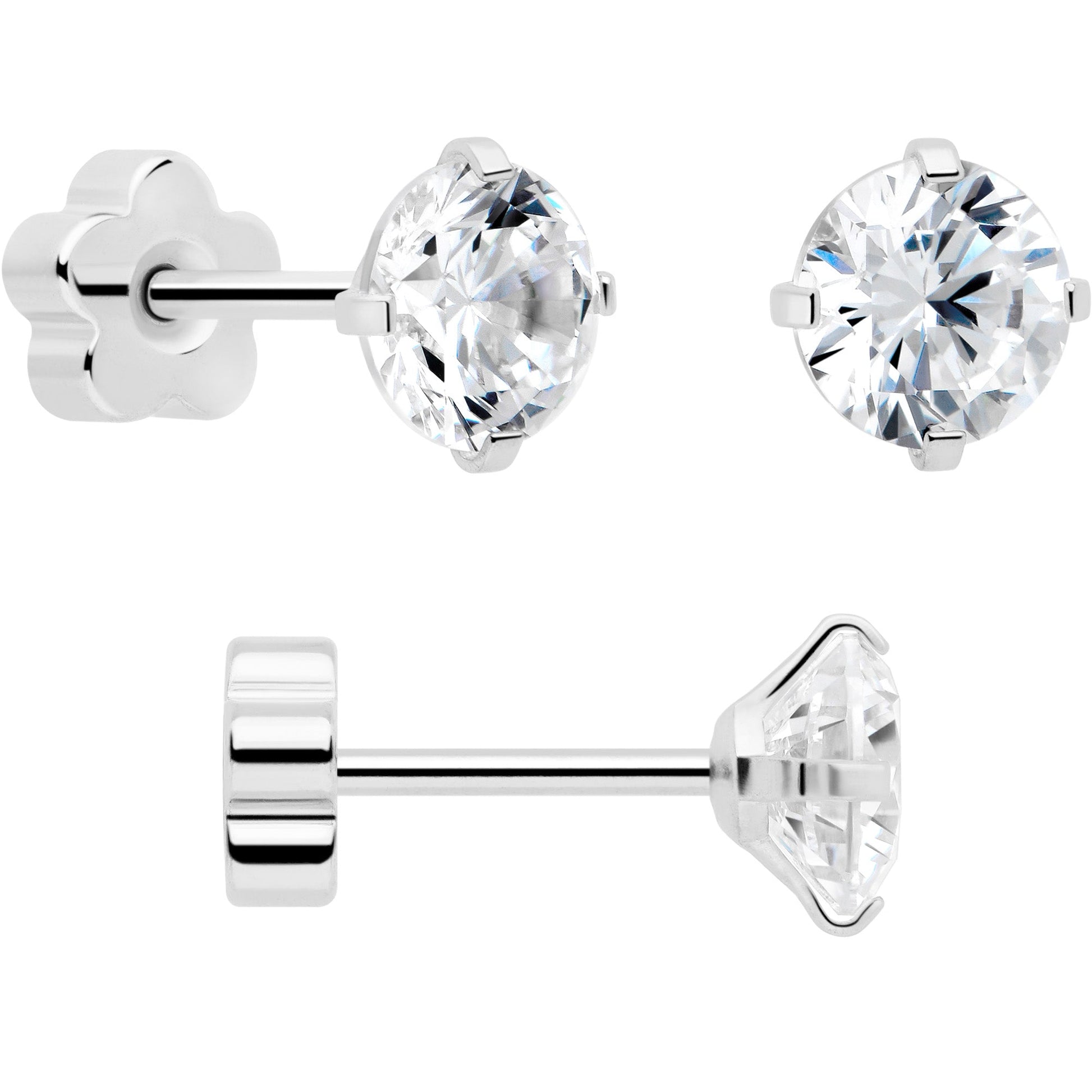 20G Clear CZ Gem Reversible Flower Flat Back Earring Set of 6 BodyCandy