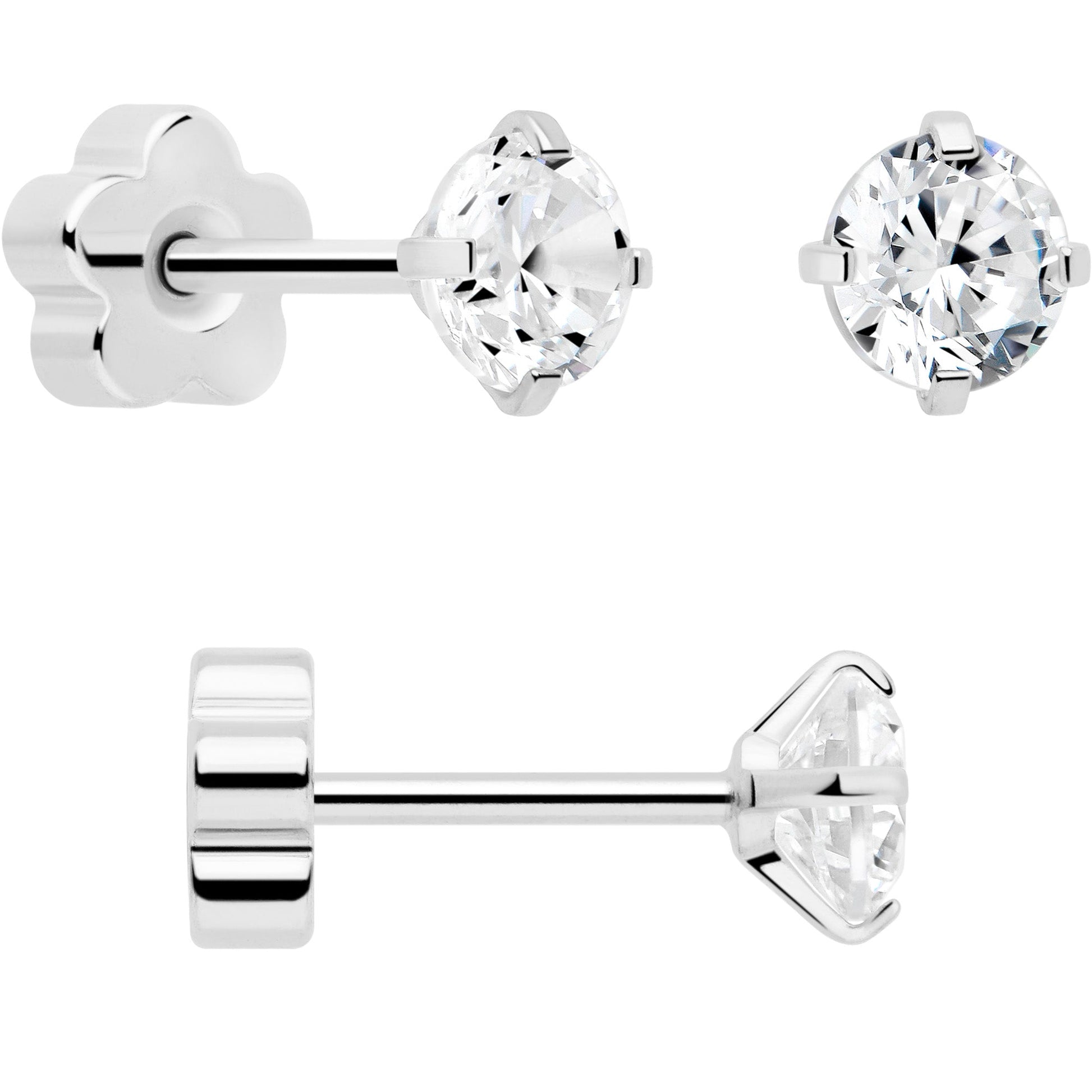 20G Clear CZ Gem Reversible Flower Flat Back Earring Set of 6 BodyCandy