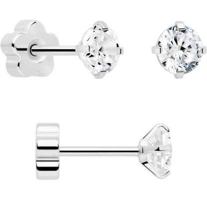20G Clear CZ Gem Reversible Flower Flat Back Earring Set of 6 BodyCandy