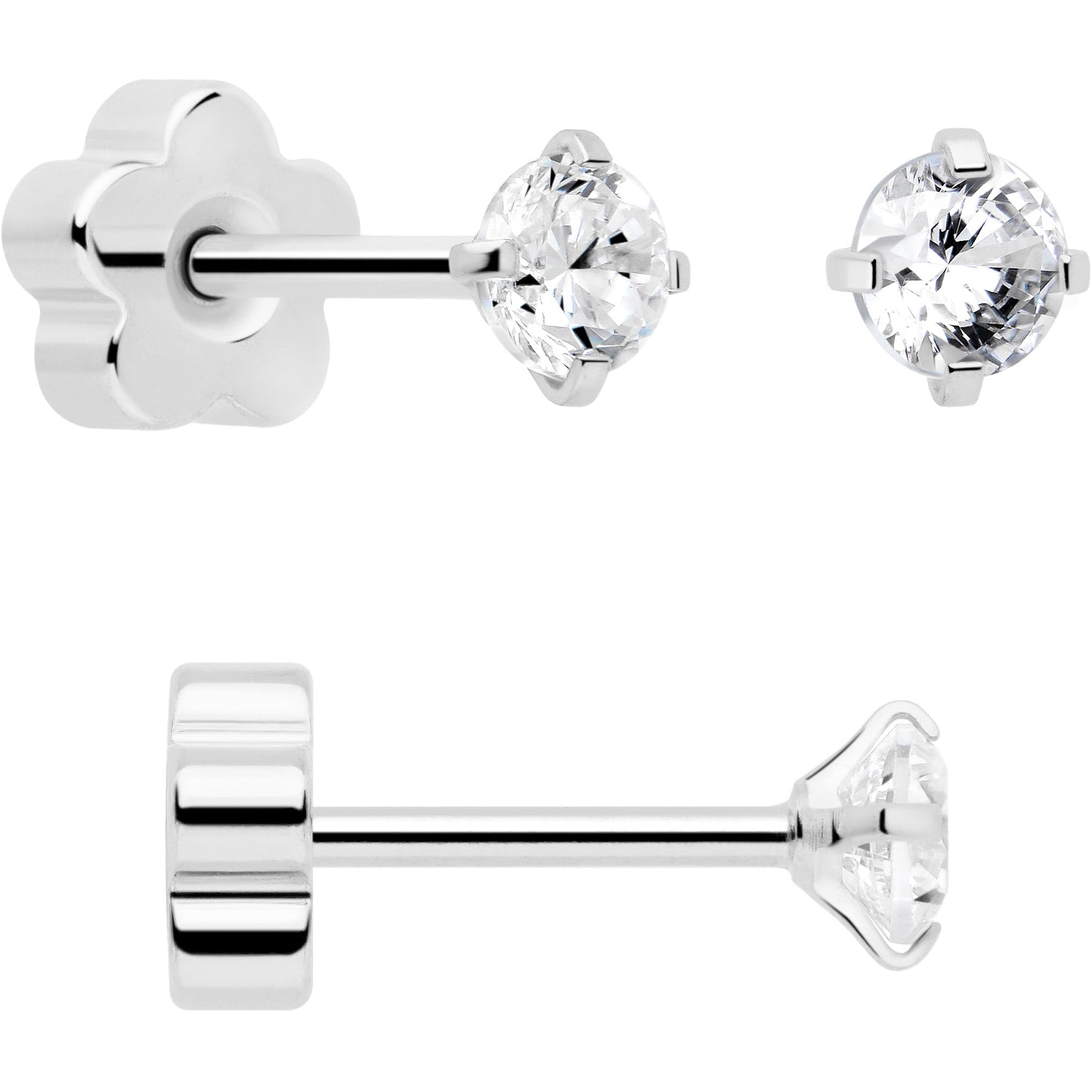 20G Clear CZ Gem Reversible Flower Flat Back Earring Set of 6 BodyCandy