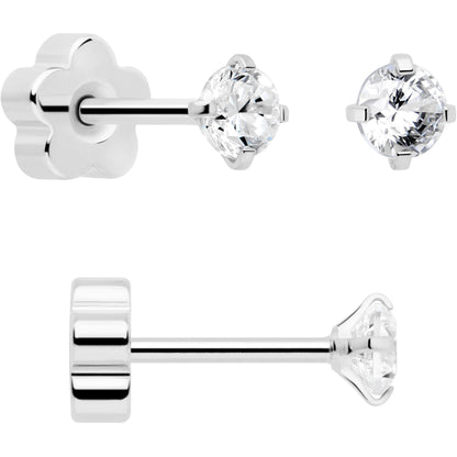 20G Clear CZ Gem Reversible Flower Flat Back Earring Set of 6 BodyCandy