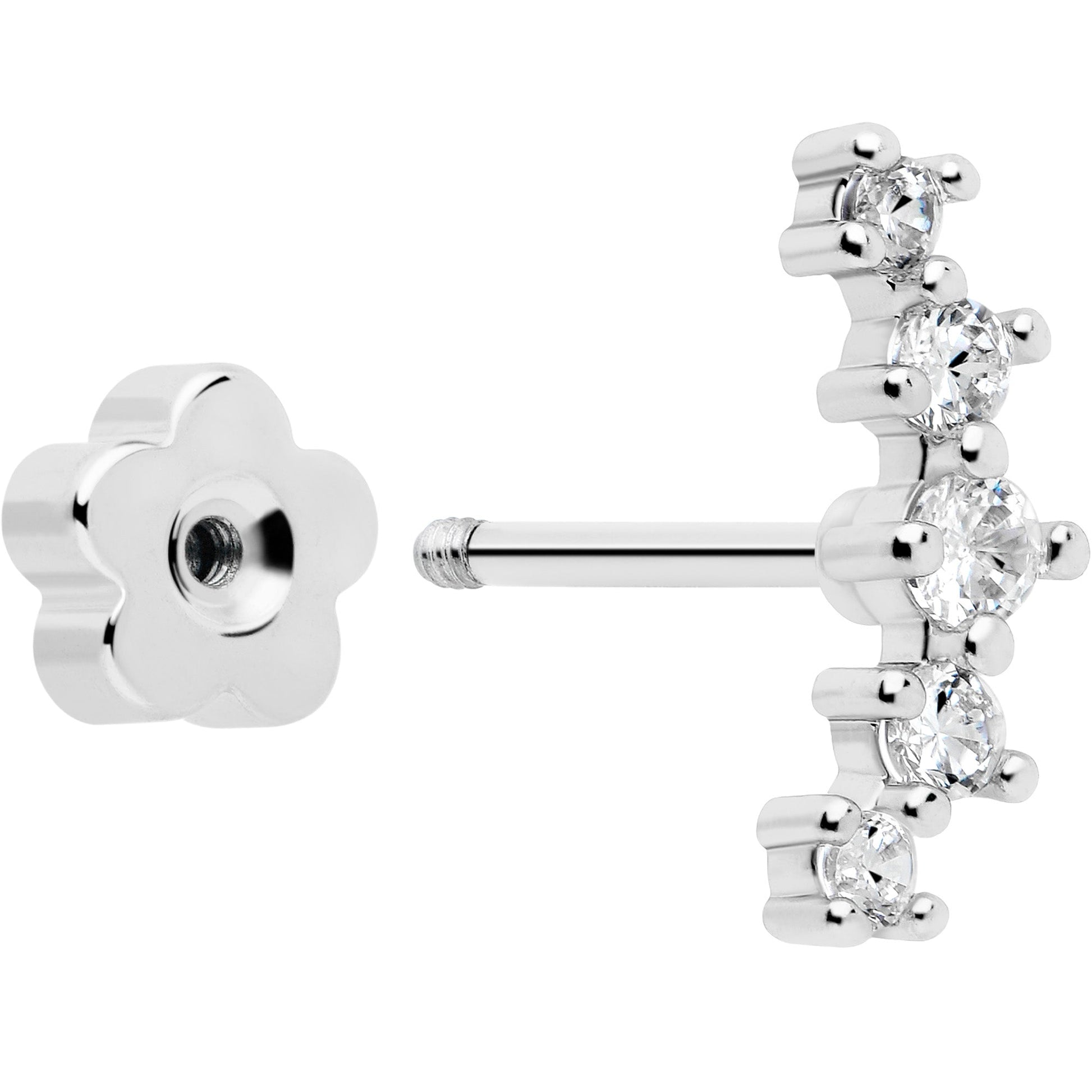 20G CZ Gem Ball Arch Butterfly Reversible Flower Flat Back Earring Set of 6 BodyCandy