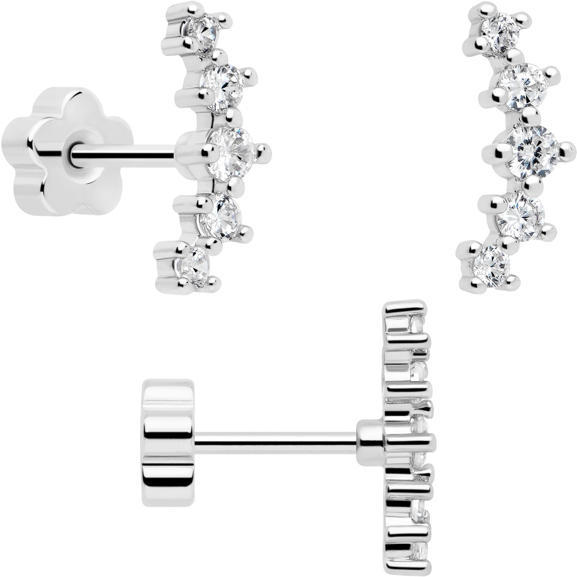 20G CZ Gem Ball Arch Butterfly Reversible Flower Flat Back Earring Set of 6 BodyCandy