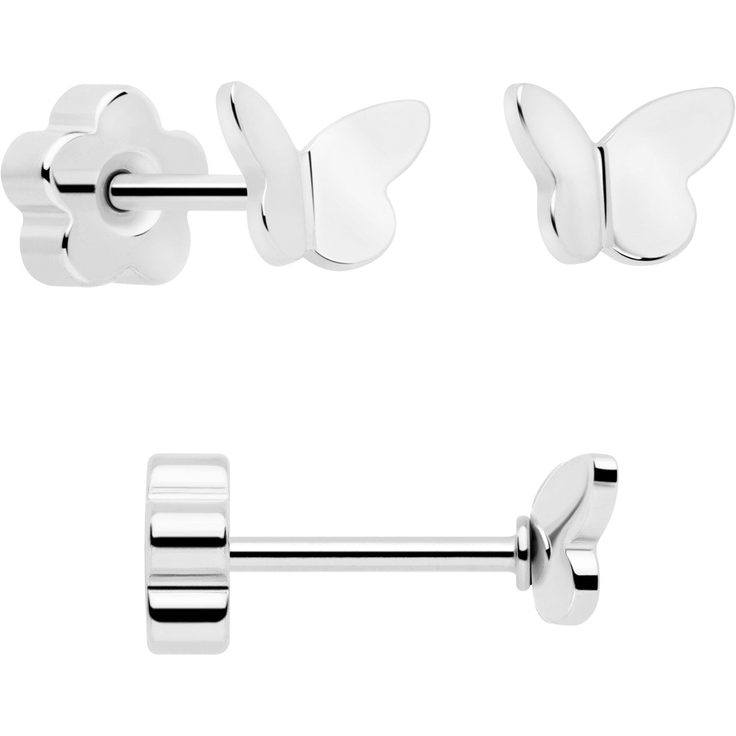20G CZ Gem Ball Arch Butterfly Reversible Flower Flat Back Earring Set of 6 BodyCandy