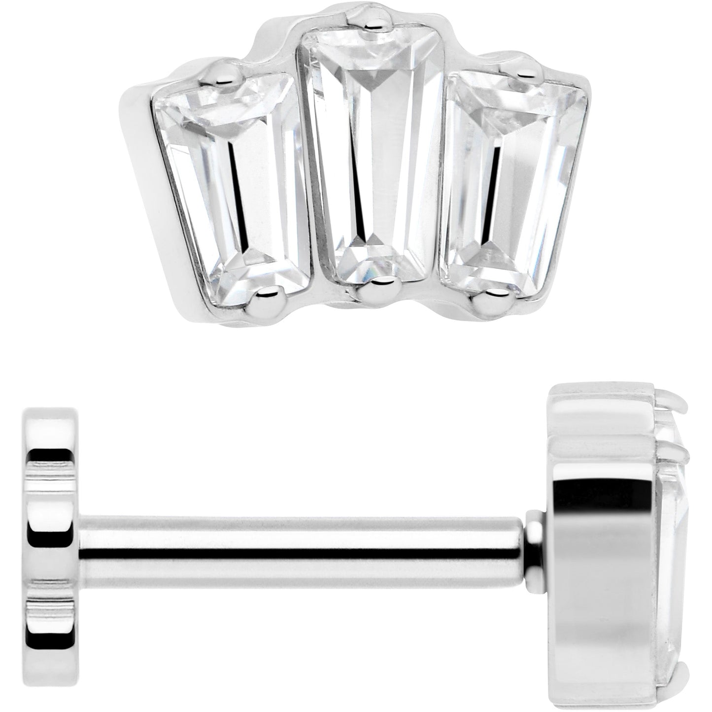 18G 1/4 Clear Gem Implant Grade Titanium Threadless Flower Reversible Flat Back Earring BodyCandy
