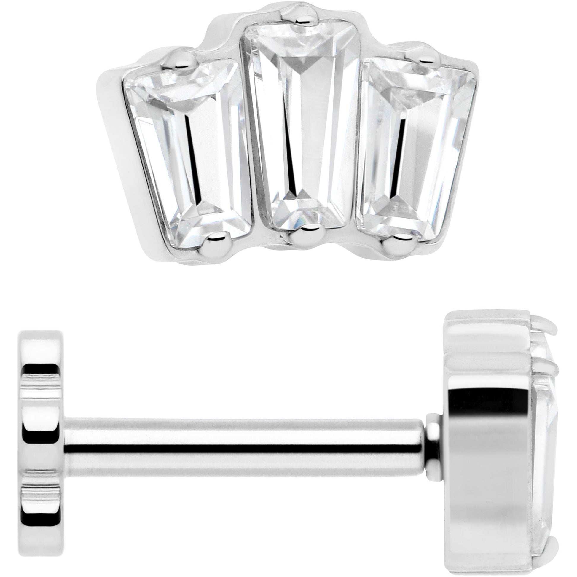 18G 1/4 Clear Gem Implant Grade Titanium Threadless Flower Reversible Flat Back Earring BodyCandy