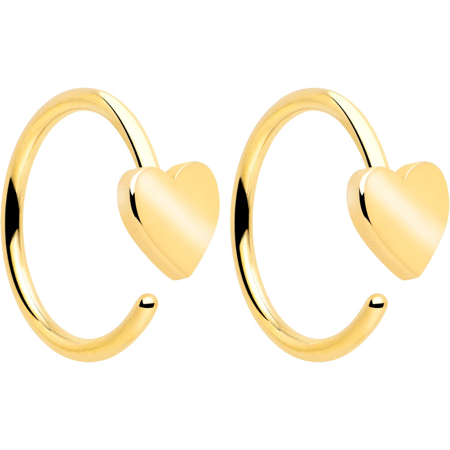 20G Gold Tone Implant Grade Titanium Heart Open Hoop Earring Set BodyCandy