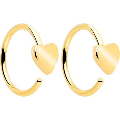 20G Gold Tone Implant Grade Titanium Heart Open Hoop Earring Set BodyCandy
