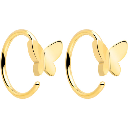 20G Gold Tone Implant Grade Titanium Butterfly Open Hoop Earring Set BodyCandy
