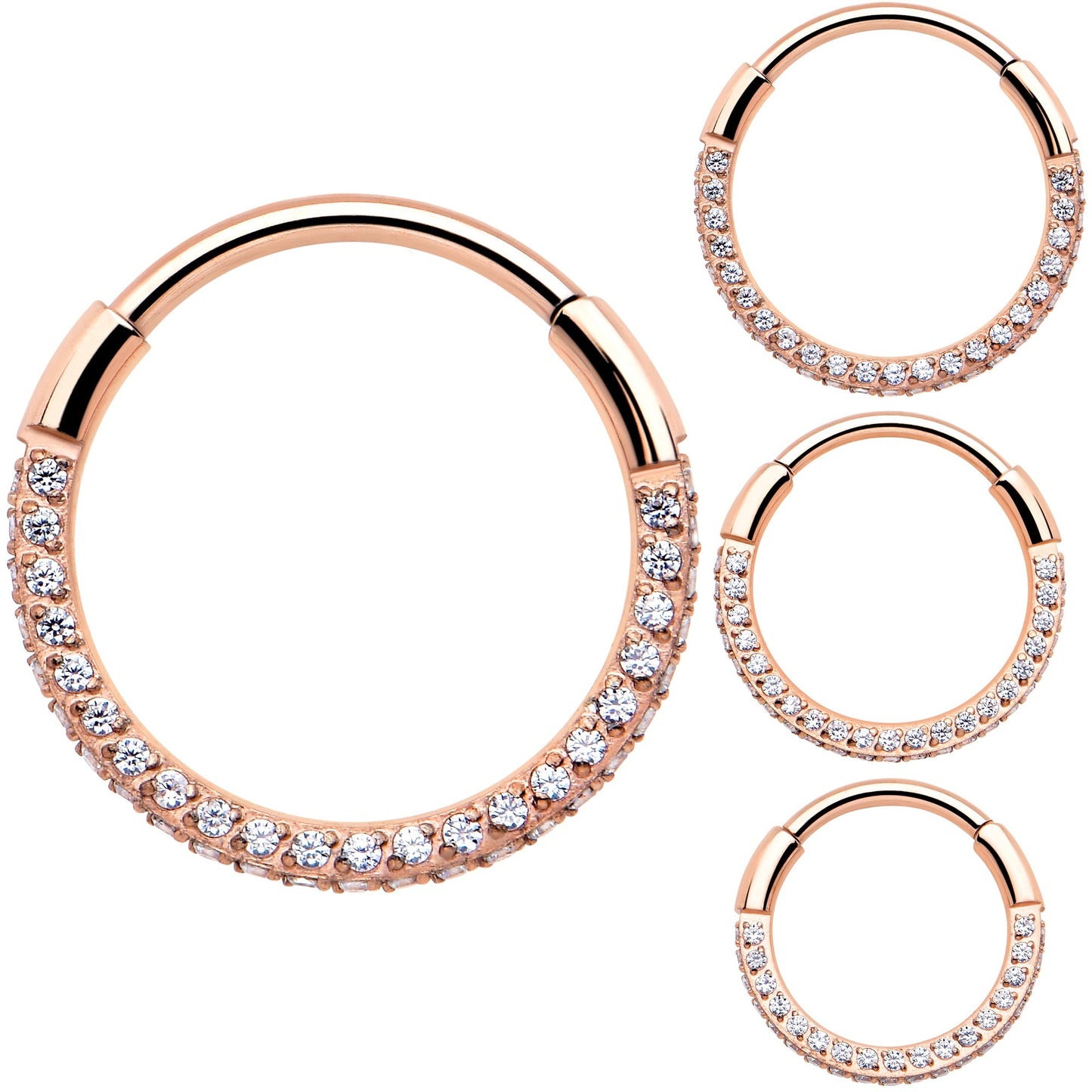 20G Rose Gold PVD Implant Grade Titanium Triple Sided Micro Gem Hinged Nose Hoop