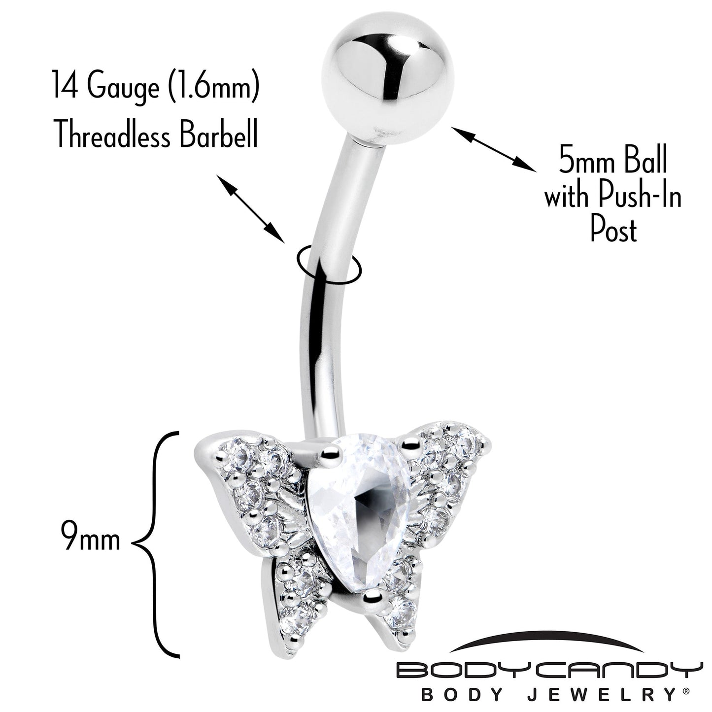 Cubic Zirconia Style Butterfly Belly Ring BodyCandy