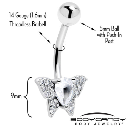 Cubic Zirconia Style Butterfly Belly Ring BodyCandy