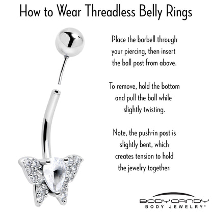 Cubic Zirconia Style Butterfly Belly Ring BodyCandy