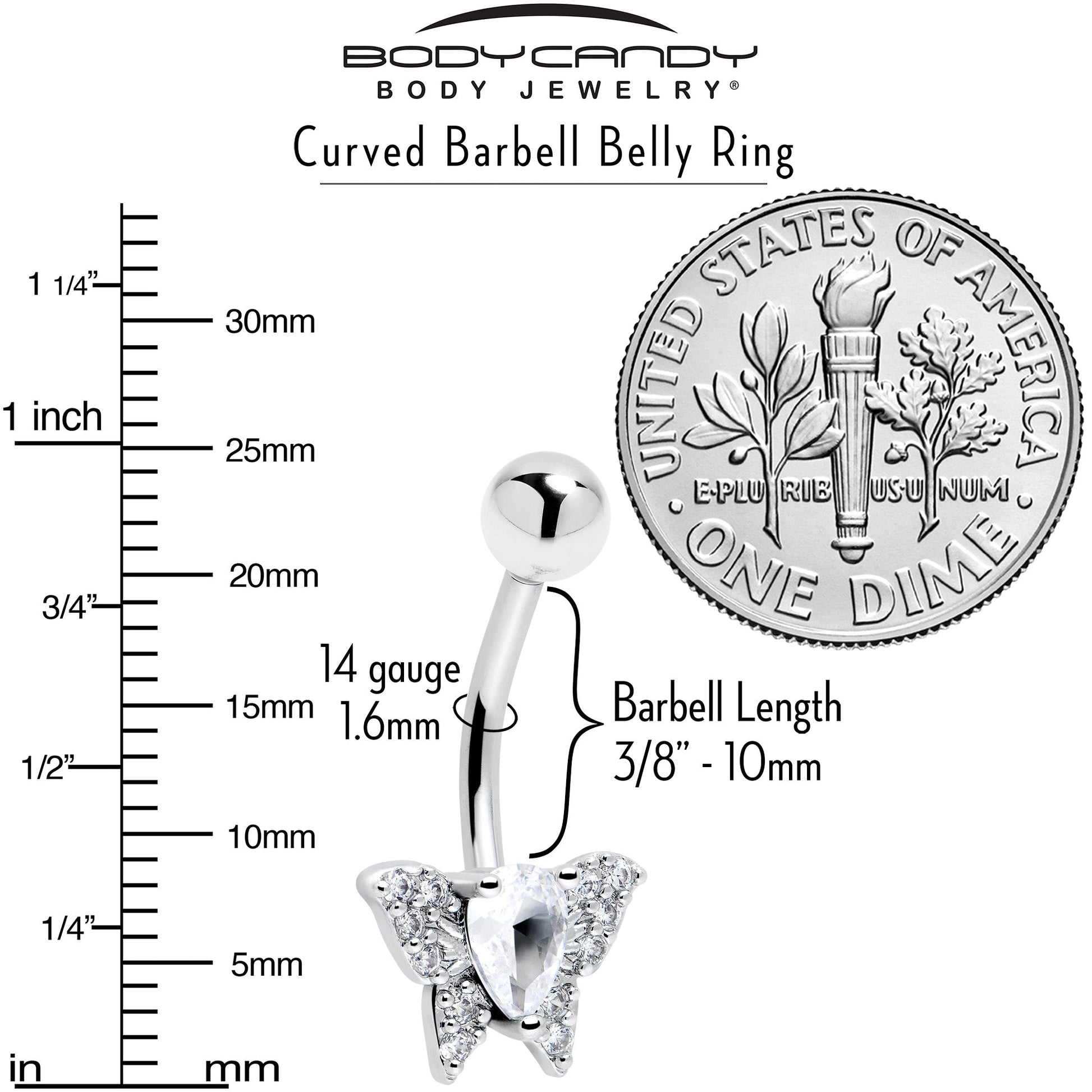 Cubic Zirconia Style Butterfly Belly Ring BodyCandy