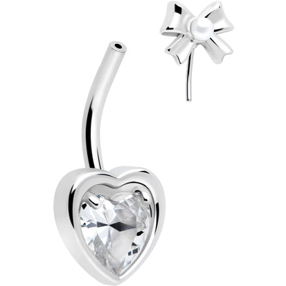 Love Ribbon Heart Double Mount Belly Ring BodyCandy