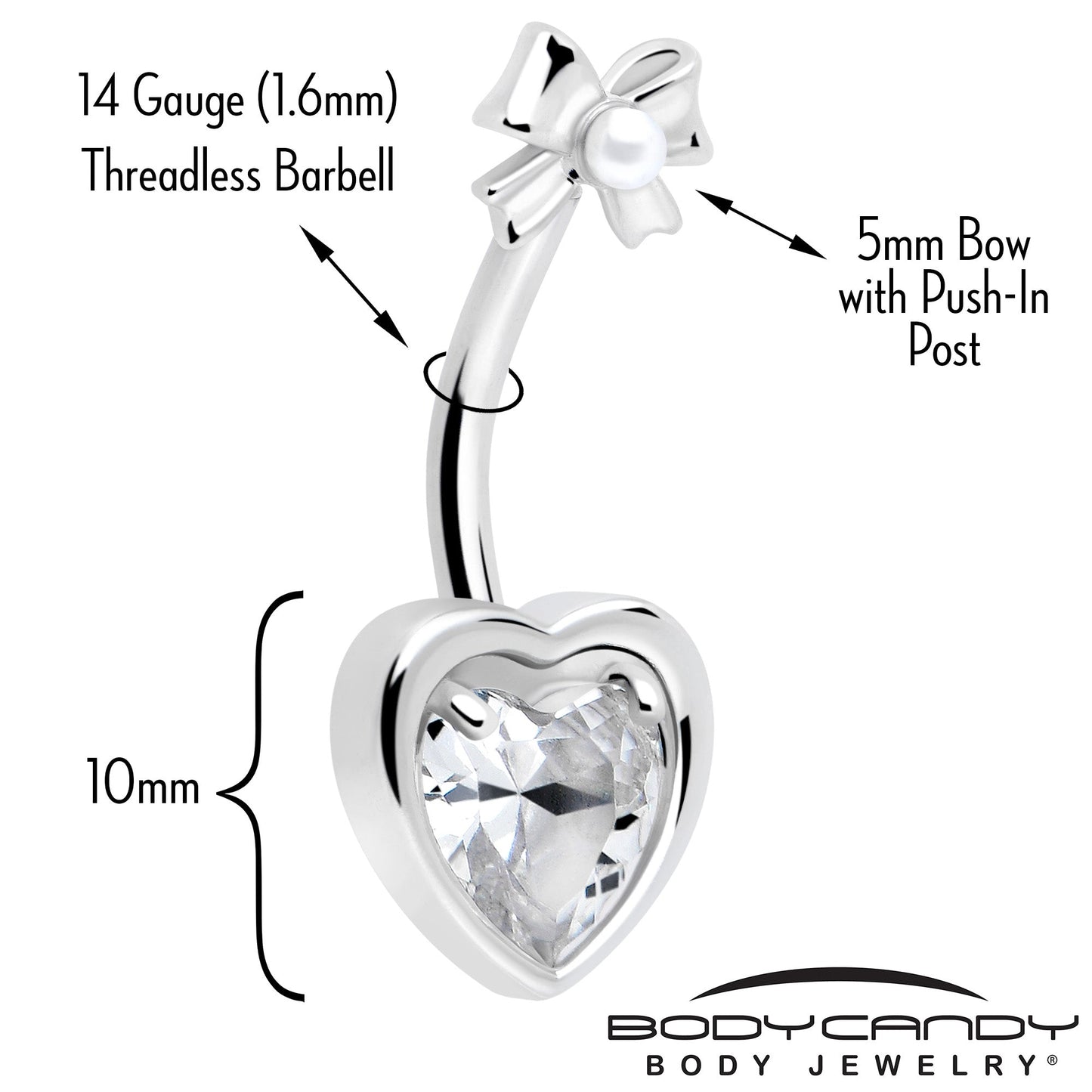 Love Ribbon Heart Double Mount Belly Ring BodyCandy