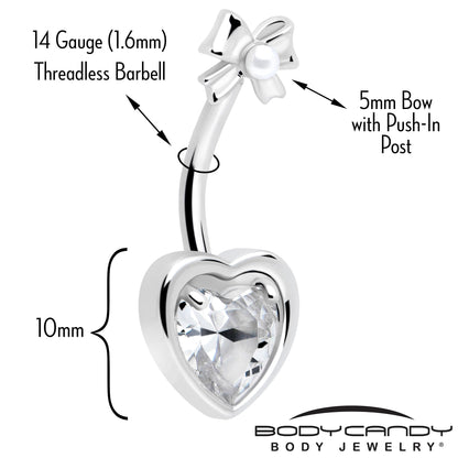 Love Ribbon Heart Double Mount Belly Ring BodyCandy