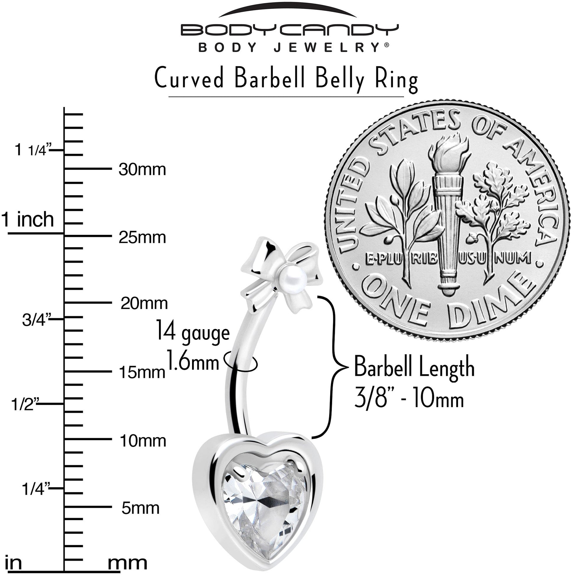 Love Ribbon Heart Double Mount Belly Ring BodyCandy