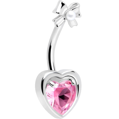 Love Ribbon Heart Double Mount Belly Ring BodyCandy