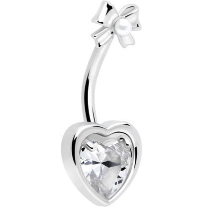 Love Ribbon Heart Double Mount Belly Ring BodyCandy
