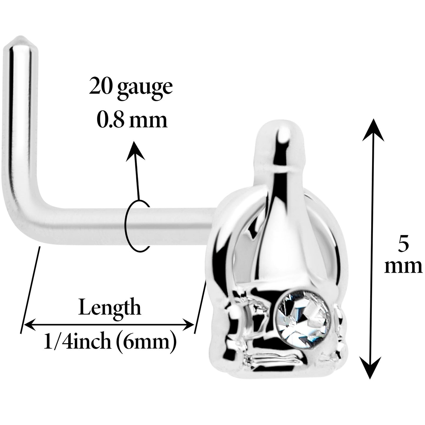 20G 7mm Clear Gem Champagne Dreams L Shape Nose Ring BodyCandy