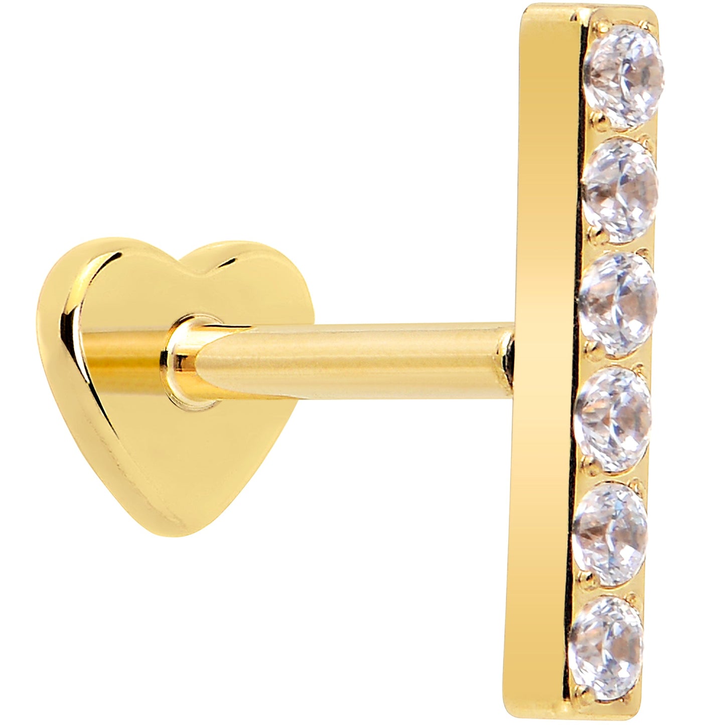 18G 1/4 Clear Gem Gold Plated Implant Grade Titanium Threadless Bar Flatback Stud BodyCandy