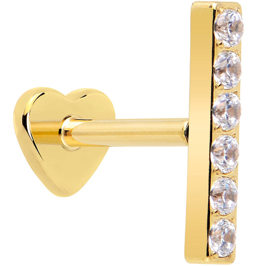 18G 1/4 Clear Gem Gold Plated Implant Grade Titanium Threadless Bar Flatback Stud BodyCandy