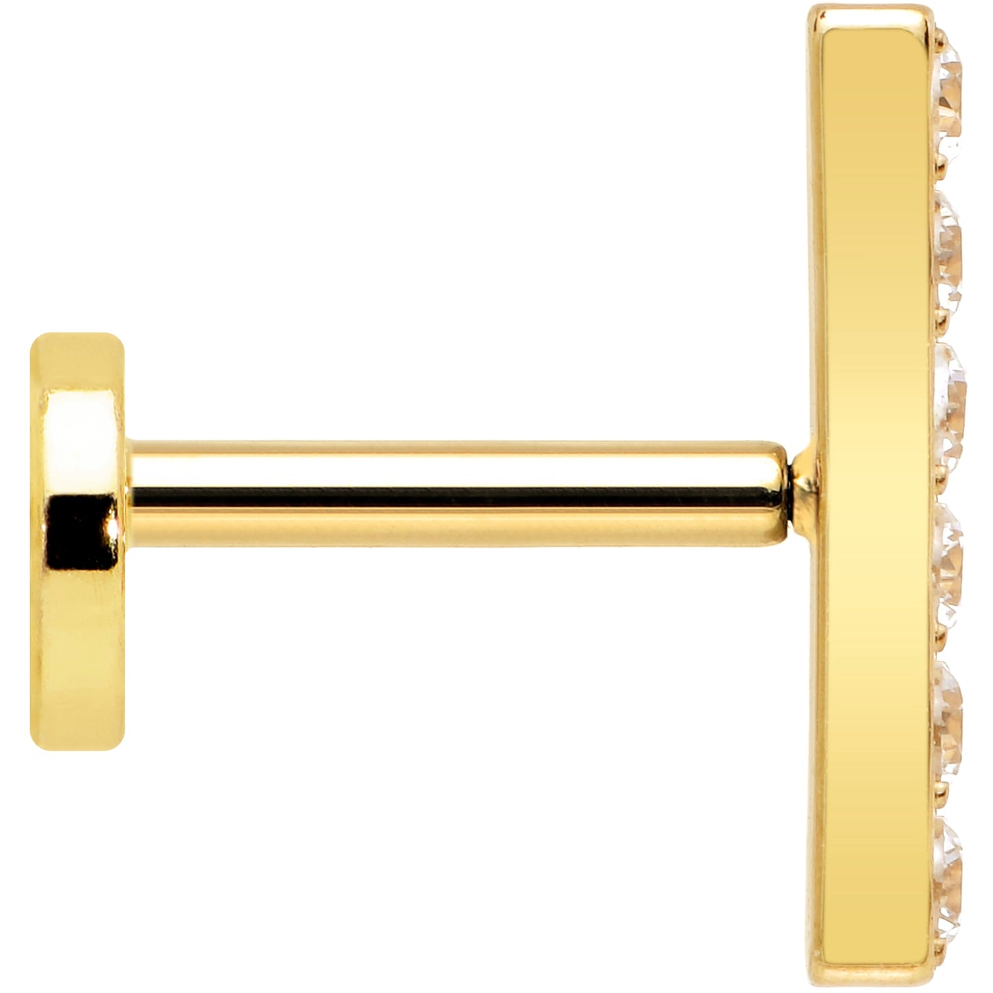 18G 1/4 Clear Gem Gold Plated Implant Grade Titanium Threadless Bar Flatback Stud BodyCandy