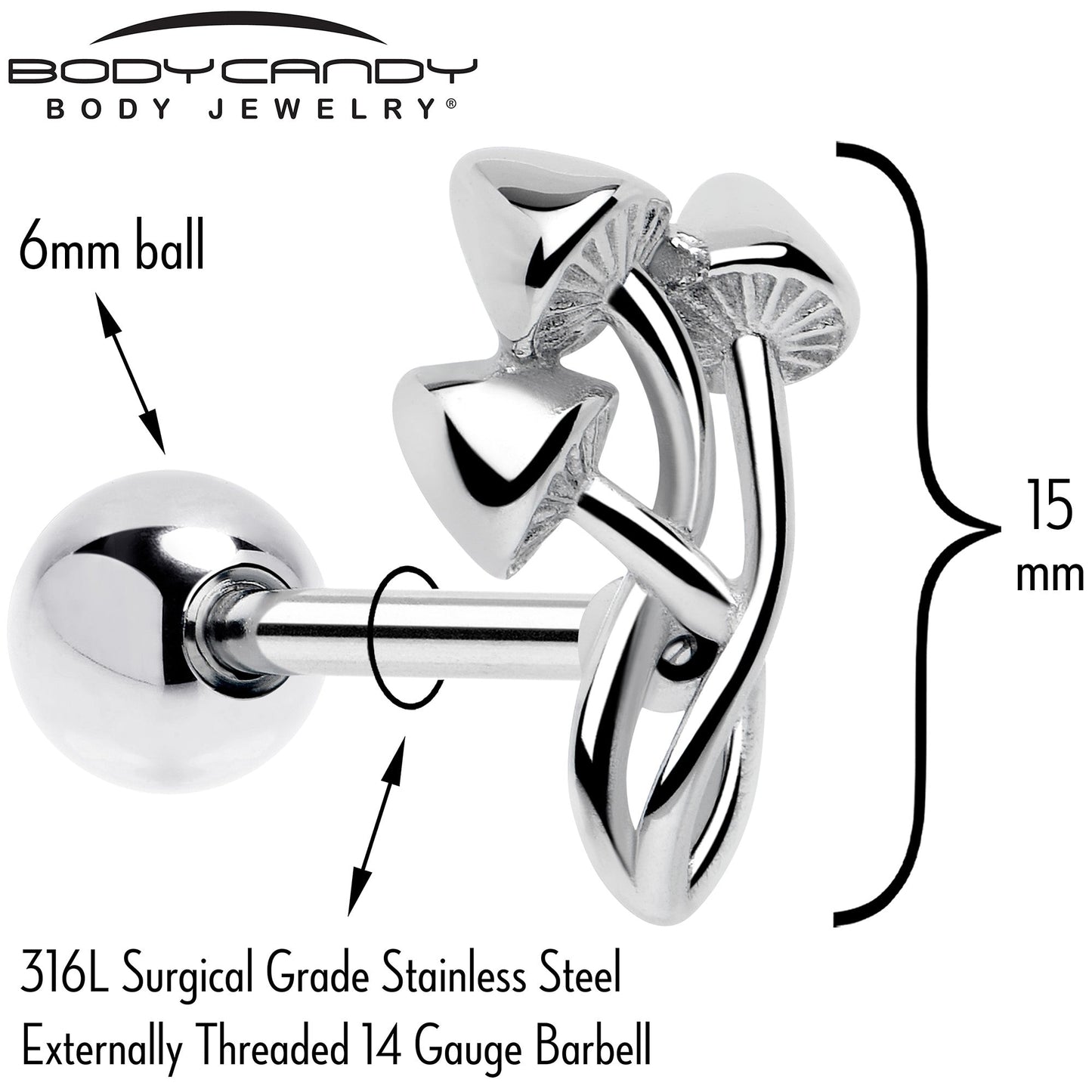 Trippy Mushroom Trio Barbell Tongue Ring BodyCandy