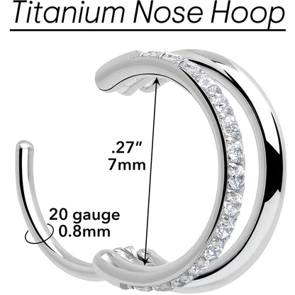 Single Row Micro Gem Implant Grade Titanium Hinged Double Hoop Nose Ring