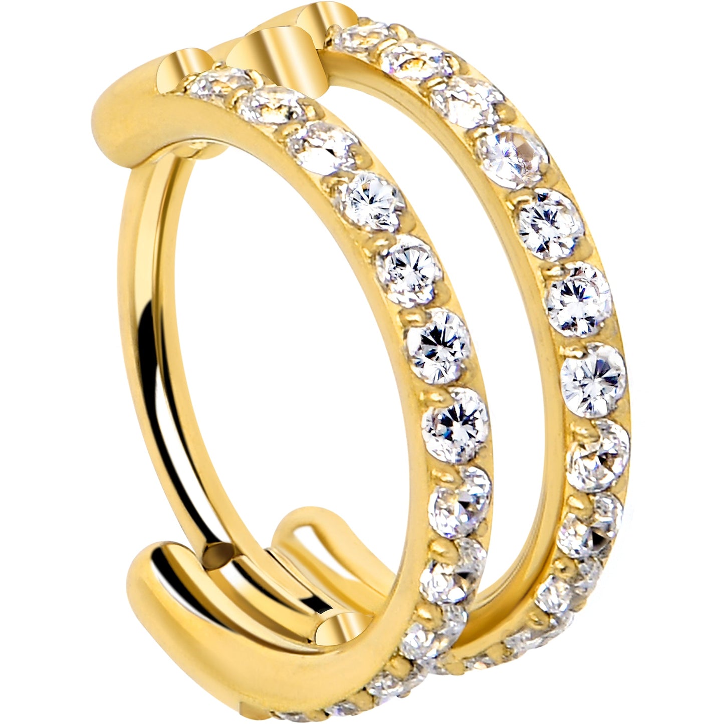 20G Double Row Micro Gem Implant Grade Titanium Hinged Double Hoop Nose Ring BodyCandy