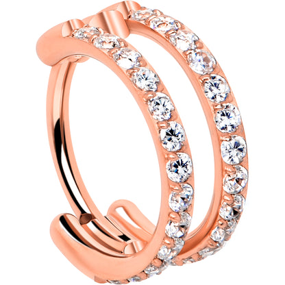 20G Double Row Micro Gem Implant Grade Titanium Hinged Double Hoop Nose Ring BodyCandy
