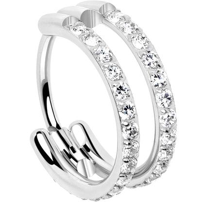 20G Double Row Micro Gem Implant Grade Titanium Hinged Double Hoop Nose Ring BodyCandy
