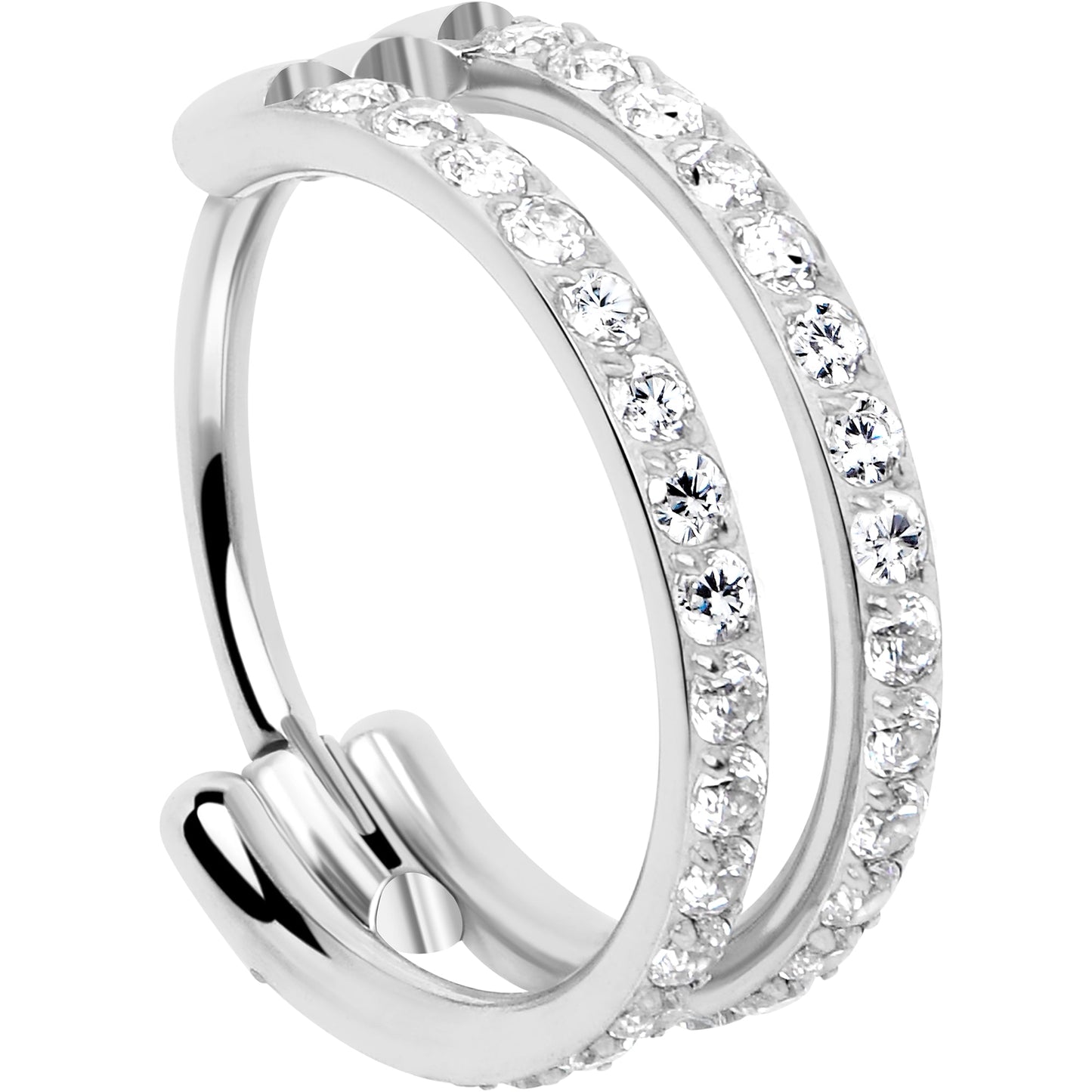 20G Double Row Micro Gem Implant Grade Titanium Hinged Double Hoop Nose Ring BodyCandy