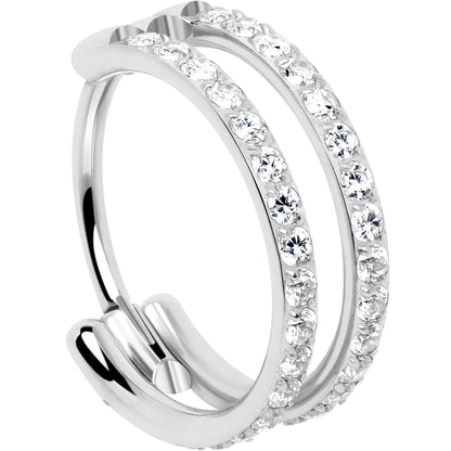 20G Double Row Micro Gem Implant Grade Titanium Hinged Double Hoop Nose Ring BodyCandy