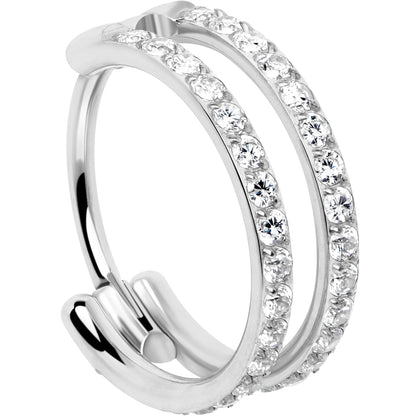 20G Double Row Micro Gem Implant Grade Titanium Hinged Double Hoop Nose Ring BodyCandy