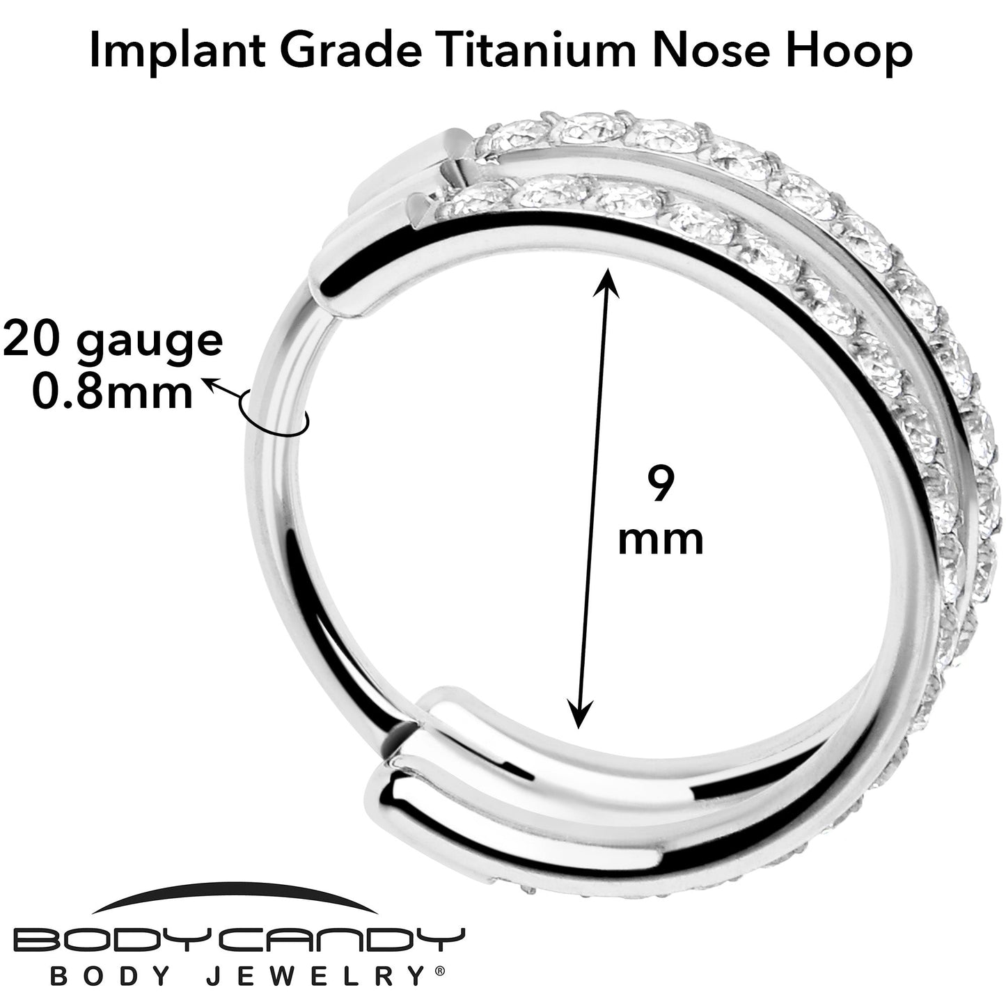 20G Double Row Micro Gem Implant Grade Titanium Hinged Double Hoop Nose Ring BodyCandy