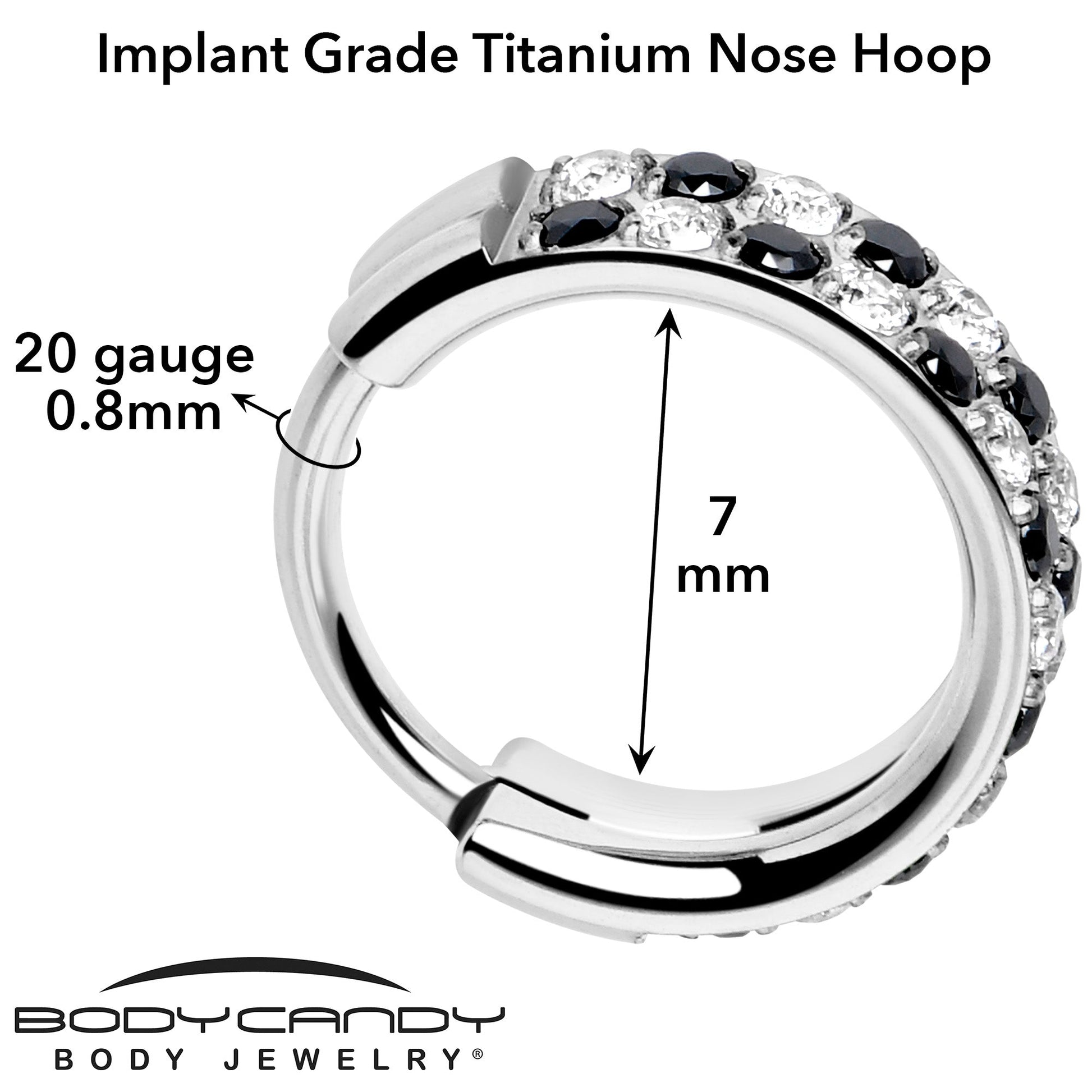 20G CZ Double Row Checkerboard Implant Grade Titanium Nose Hoop BodyCandy