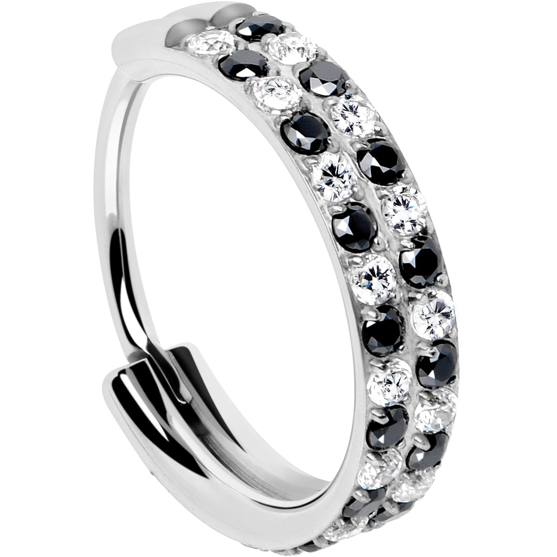 20G CZ Double Row Checkerboard Implant Grade Titanium Nose Hoop BodyCandy