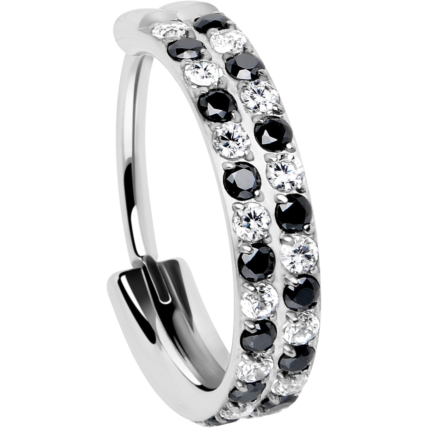 20G CZ Double Row Checkerboard Implant Grade Titanium Nose Hoop BodyCandy