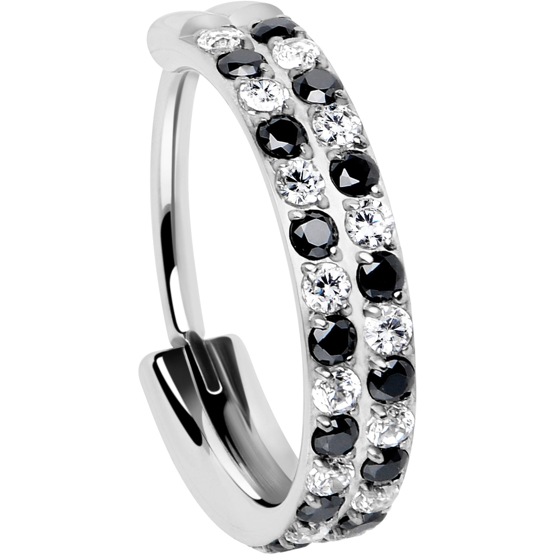 20G CZ Double Row Checkerboard Implant Grade Titanium Nose Hoop BodyCandy