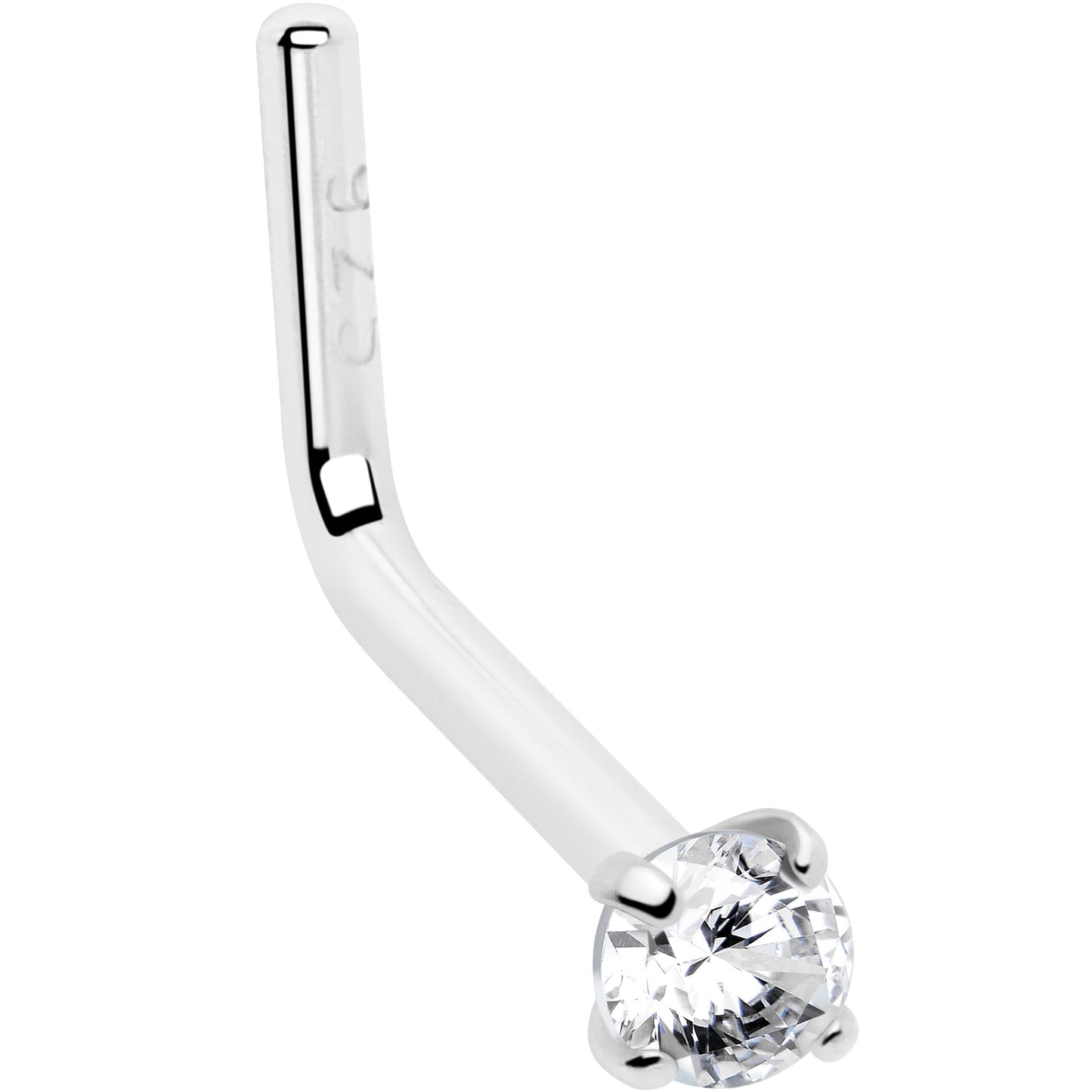 20G Gold Plated 925 Sterling Silver 2mm CZ L-Shape Nose Ring BodyCandy