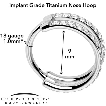18G Double Row Micro Gem Implant Grade Titanium Hinged Double Hoop Nose Ring BodyCandy
