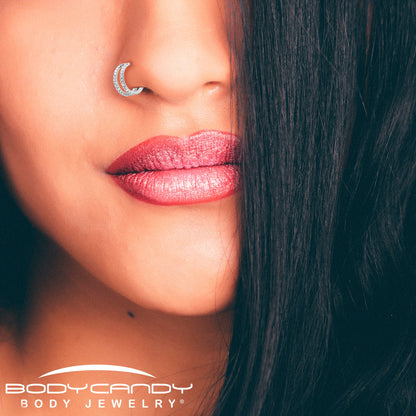18G Double Row Micro Gem Implant Grade Titanium Hinged Double Hoop Nose Ring BodyCandy