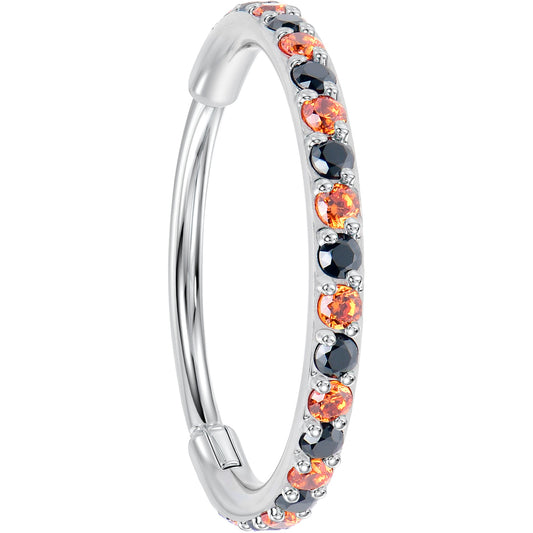 20G Micro Gem Titanium Hinged Nose Hoop - Black Orange Nose Ring BodyCandy