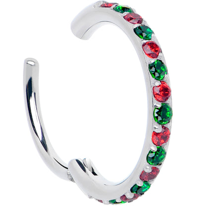 20G Micro Gem Titanium Hinged Nose Hoop - Christmas Nose Ring BodyCandy