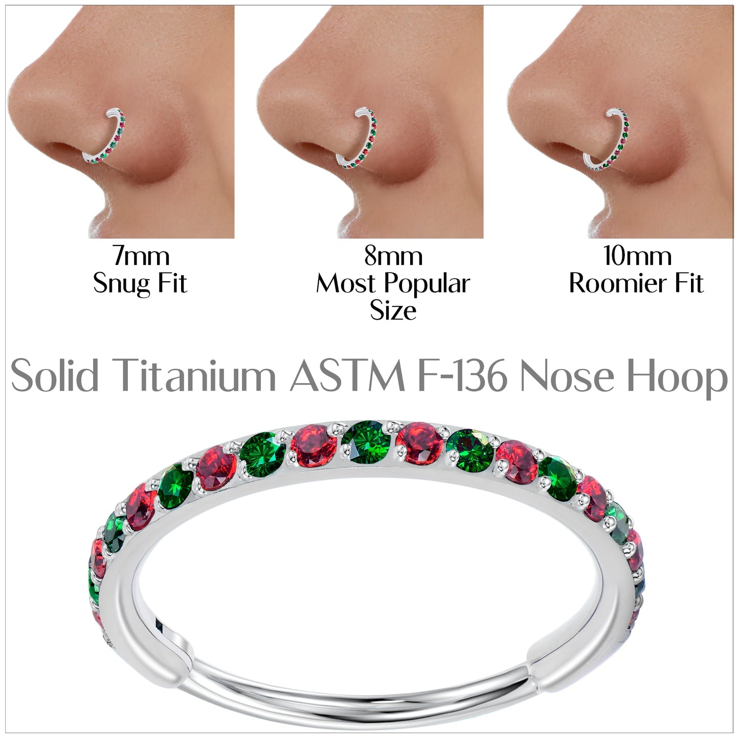 20G Micro Gem Titanium Hinged Nose Hoop - Christmas Nose Ring BodyCandy