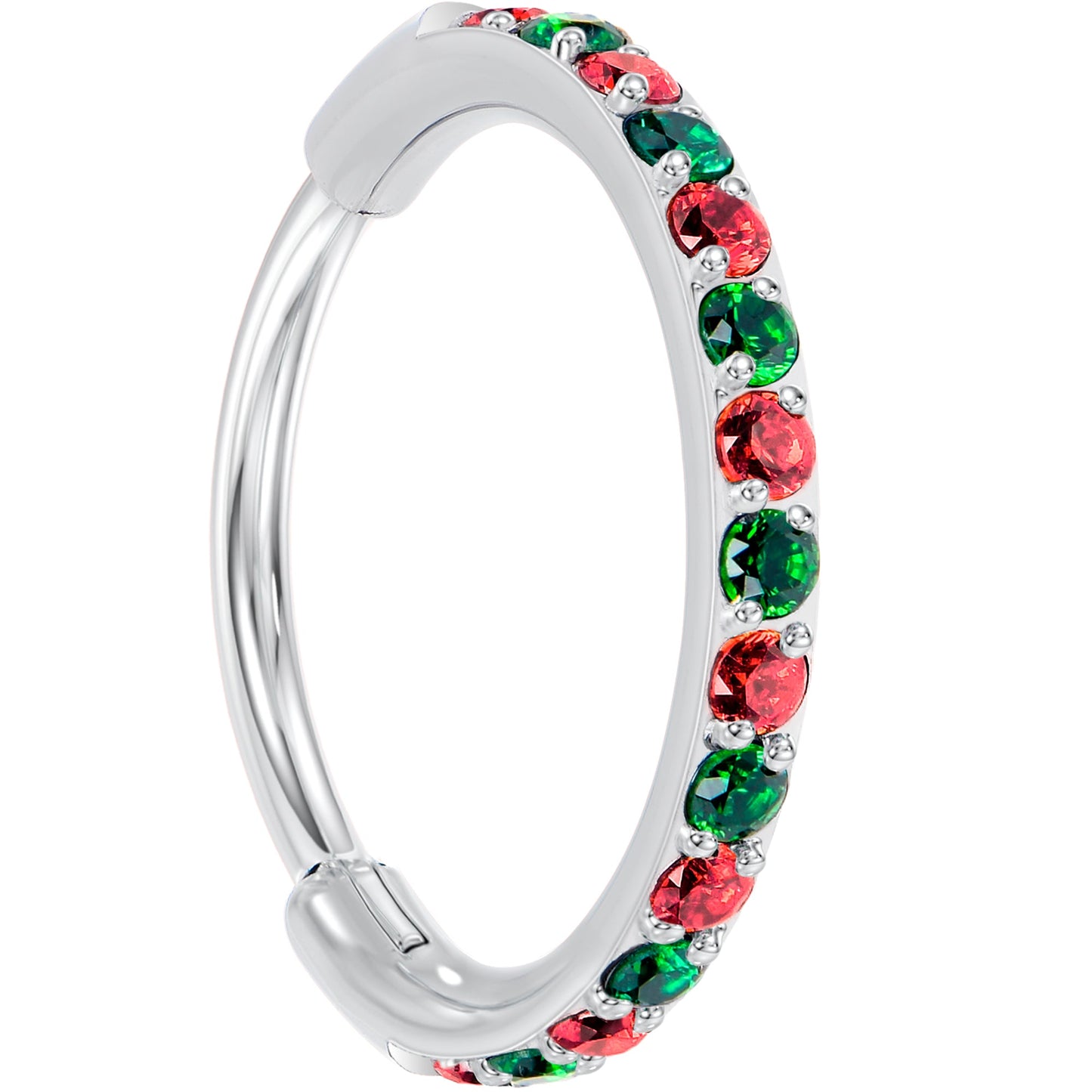 20G Micro Gem Titanium Hinged Nose Hoop - Christmas Nose Ring BodyCandy