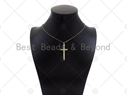 Gold Filled CZ Micro Pave Cross Sword Shape Pendan,18K Gold Filled Cross Charm, Necklace Bracelet Charm Pendant,18x43mm,Sku#Y460